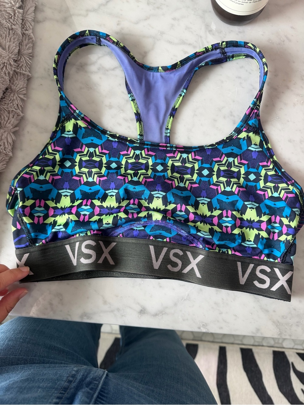 VSX Women’s Racerback Sports bra - Multi Blue Pattern